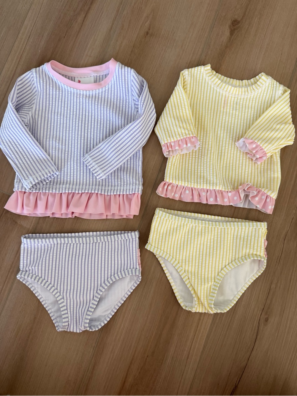 RuffleButts 12-18 Mo Long Sleeve Seersucker Two-Piece Swim Set - Purple & Yellow